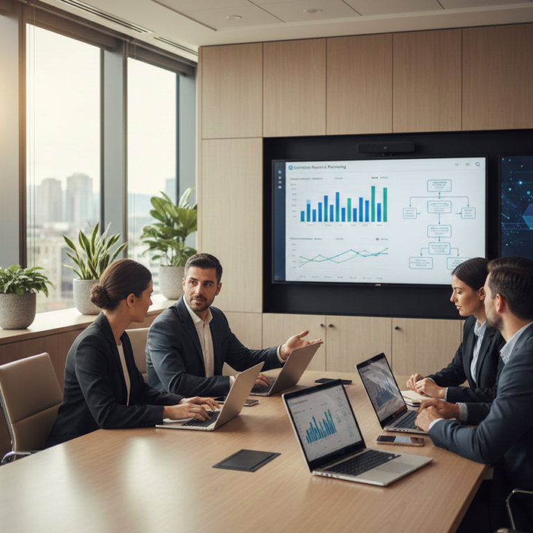 Business team reviewing ERP dashboards showing how Microsoft Copilot and NetSuite improve productivity and automation