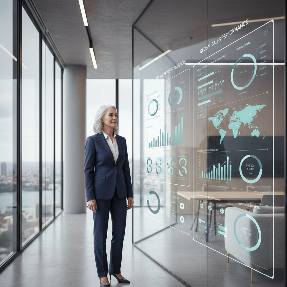 Executive reviewing connected dashboard demonstrating data clarity for business reporting and strategic visibility